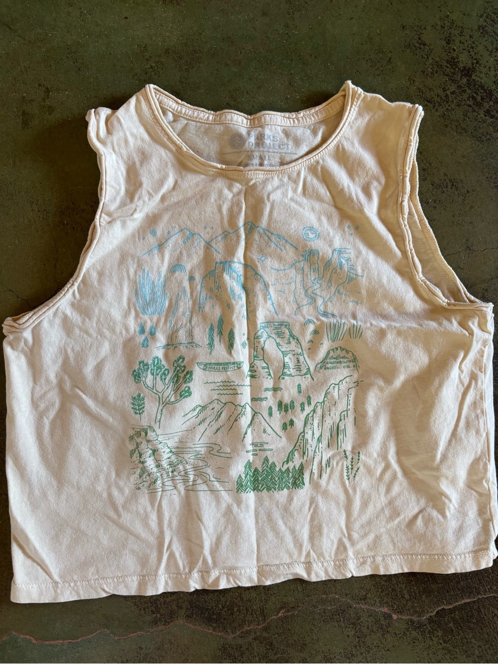 Graphic Sleeveless Crop Tank — Cream with Mint Green Print